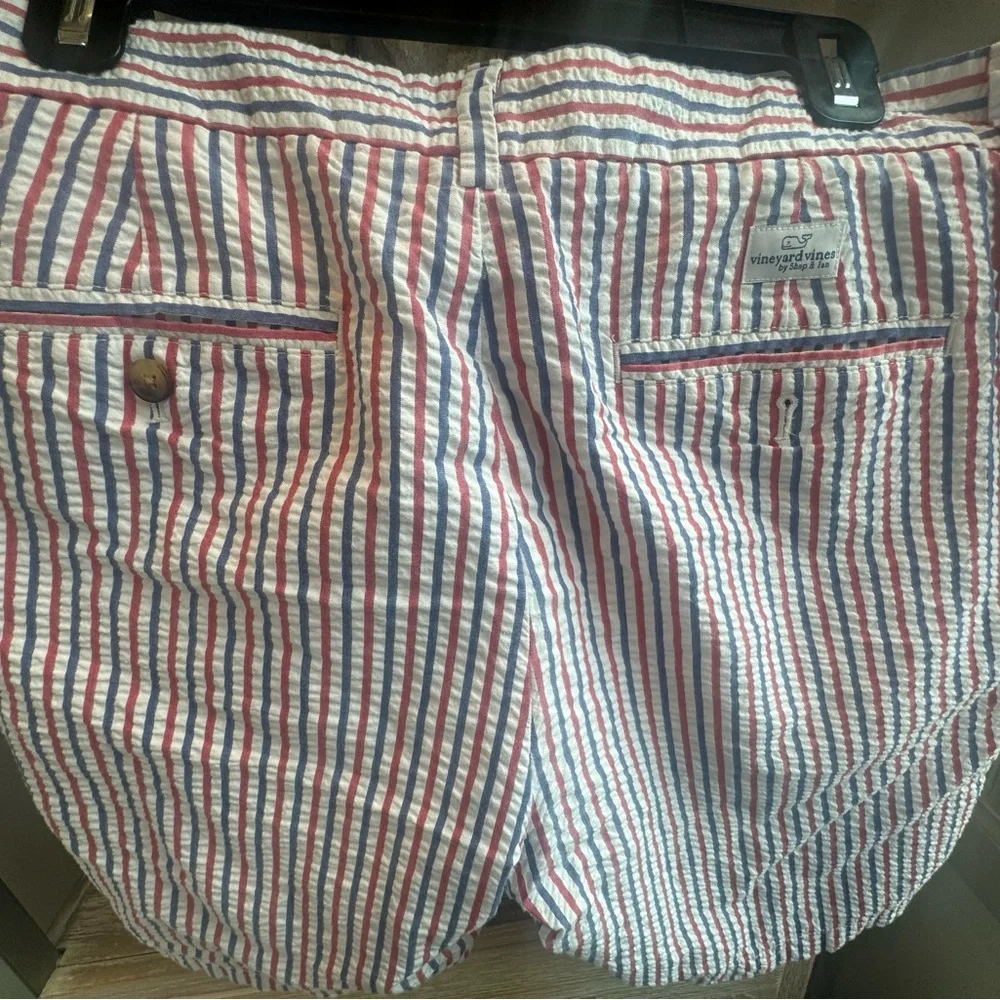 Vineyard Vines Men's Seersucker Shorts - Red, White & Blue Stripes - Picture 5 of 6